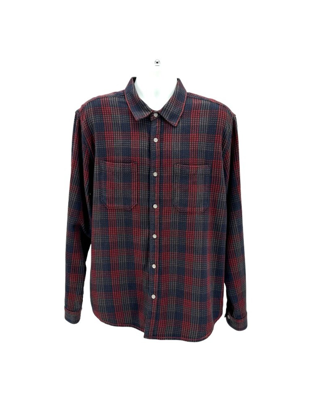 Carbon2Cobalt Mens Large Shirt Plaid Woven Knit Red Black Blue Gray Button Down